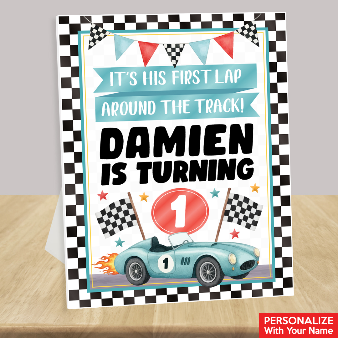 Racing Fast One Personalized Birthday Easel Display Sign