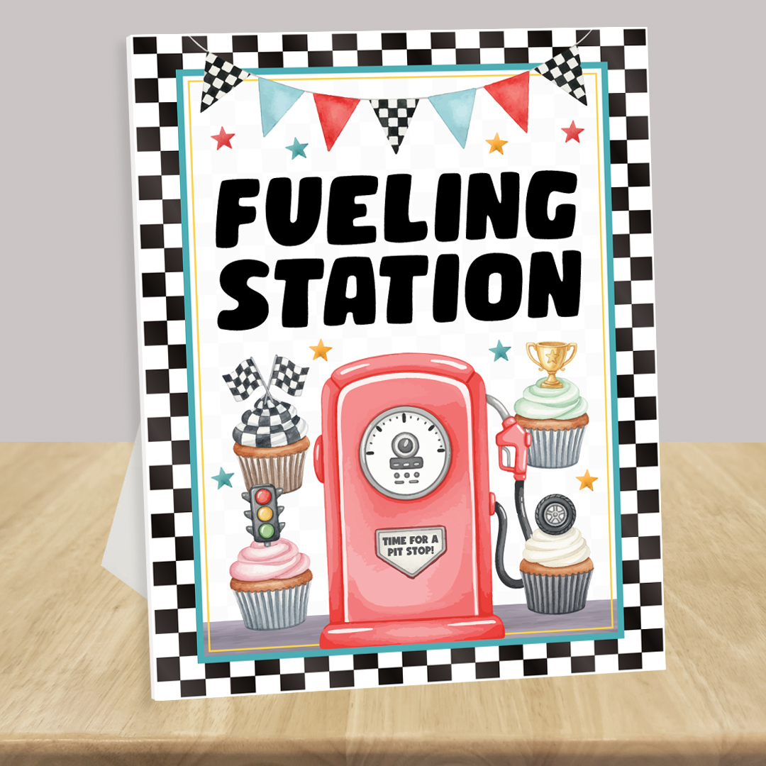 Racing Watercolour Fueling Station Easel Display Sign