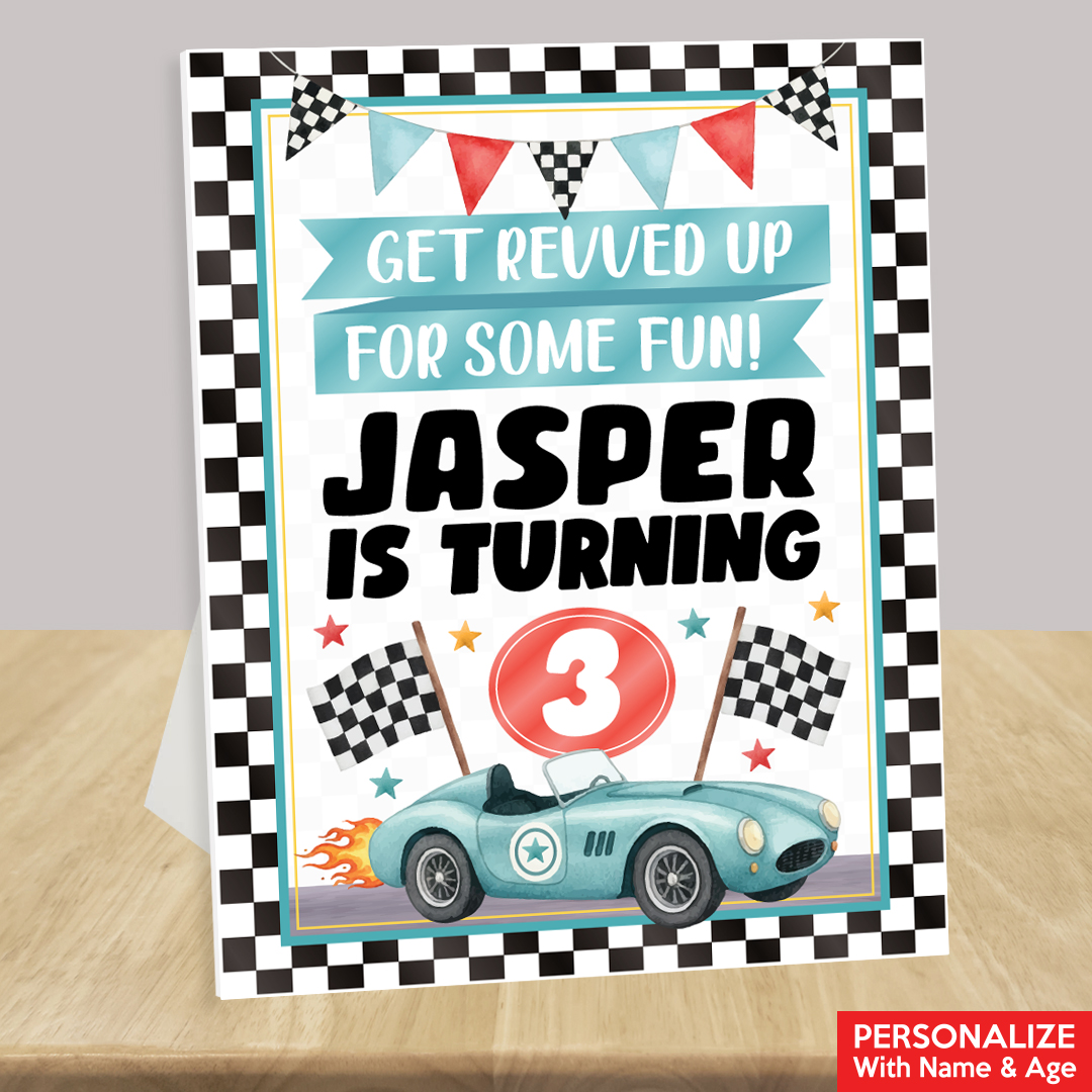 Racing Watercolour Personalized Birthday Easel Display Sign