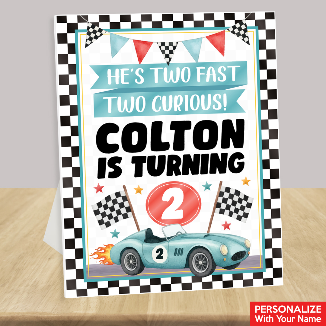 Racing Watercolour Personalized Birthday Easel Display Sign