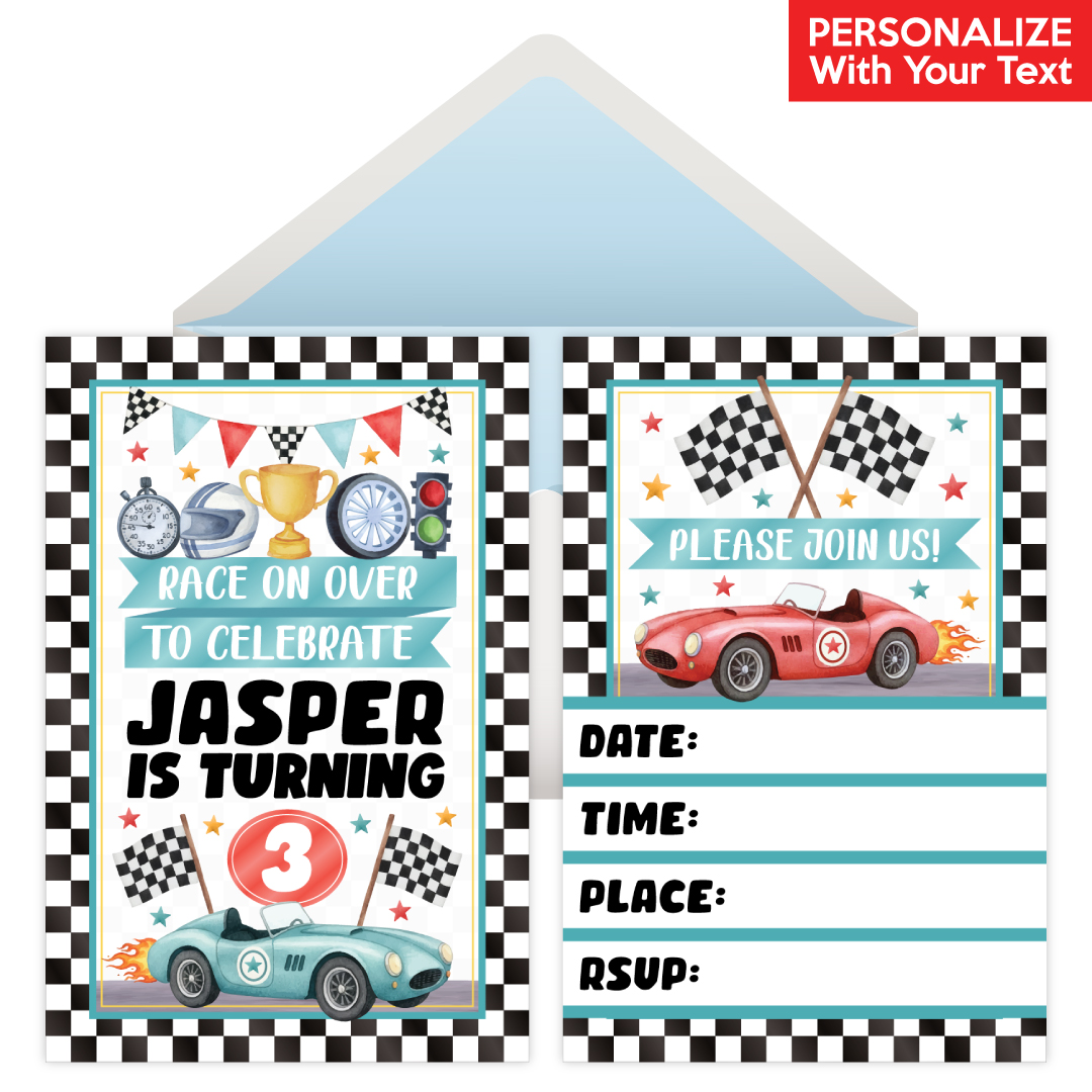 Racing Watercolour PERSONALIZED Invitations - 8 Pack