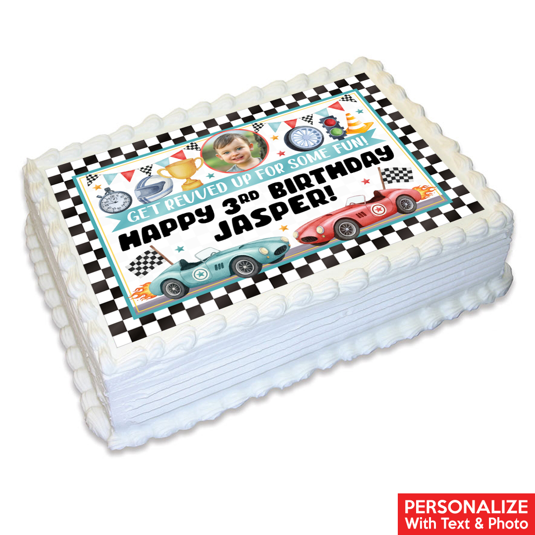 Racing Watercolour Photo Personalizable Edible Icing