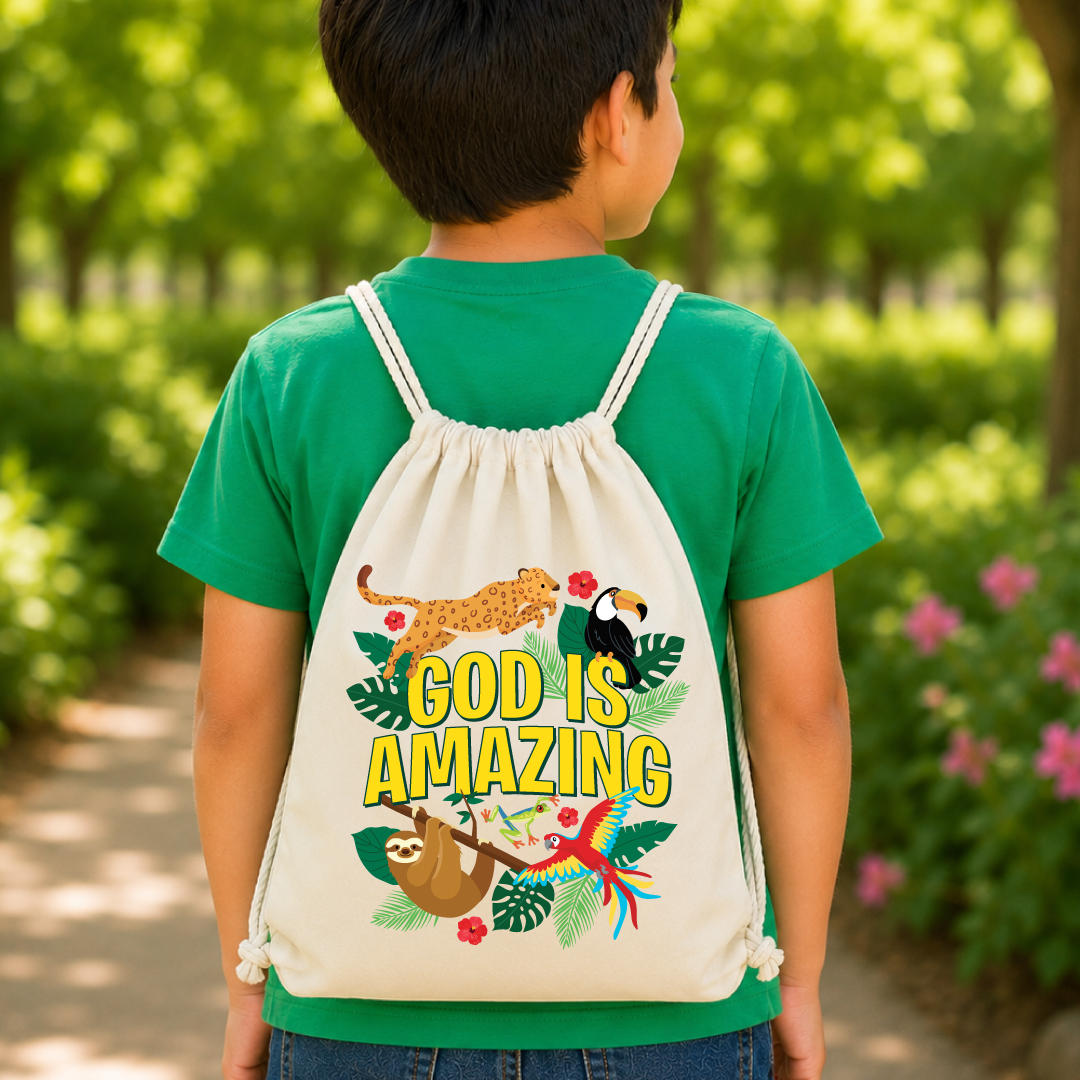 Rainforest VBS God is Amazing Personalized Drawstring Backpack