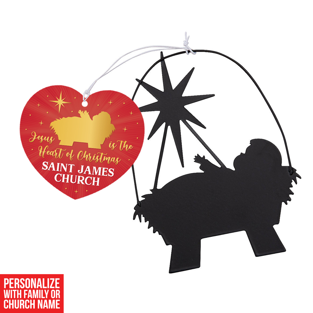 Custom Baby Jesus Metal Ornaments & Heart Cards 12PK