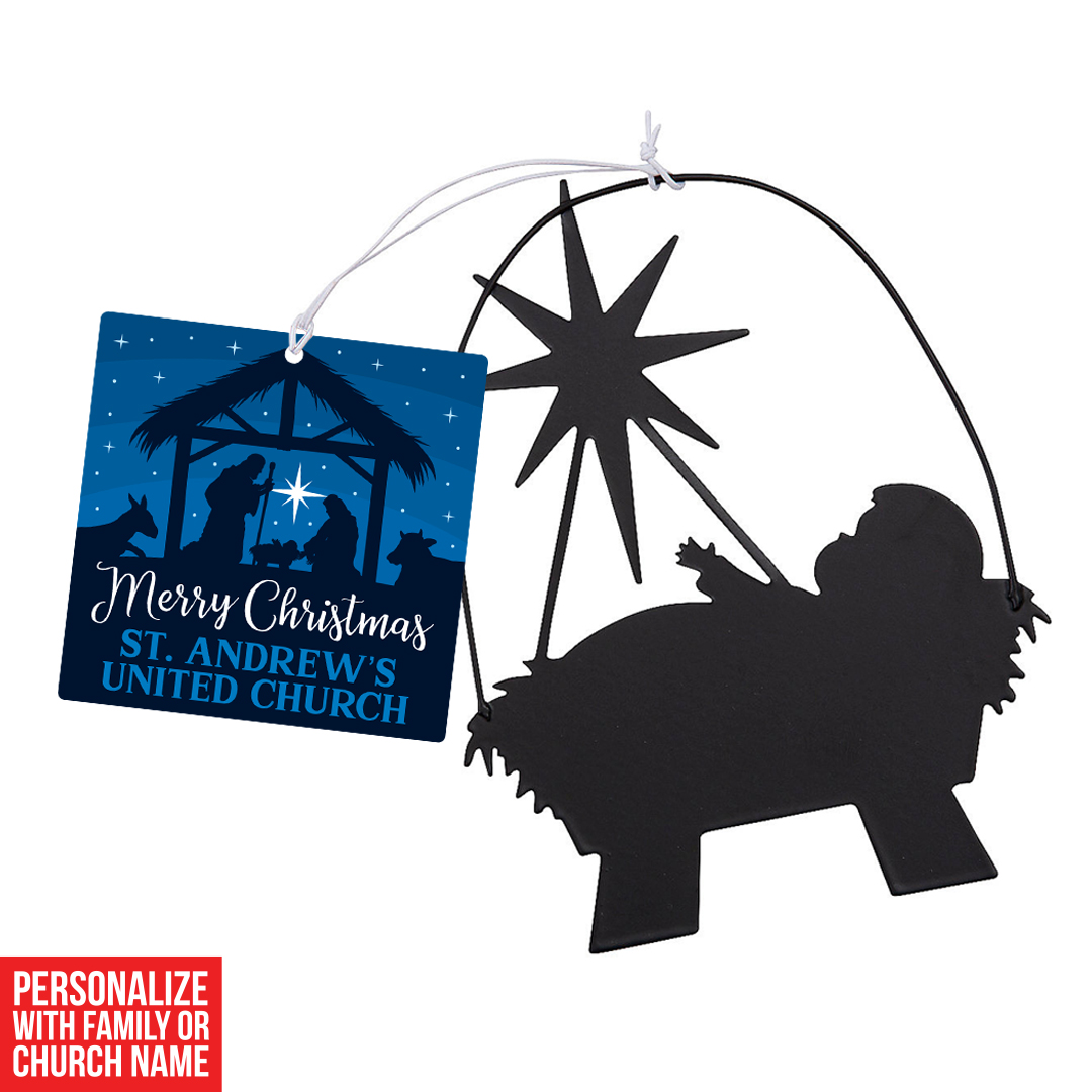Custom Baby Jesus Metal Ornaments & Nativity Cards 12PK