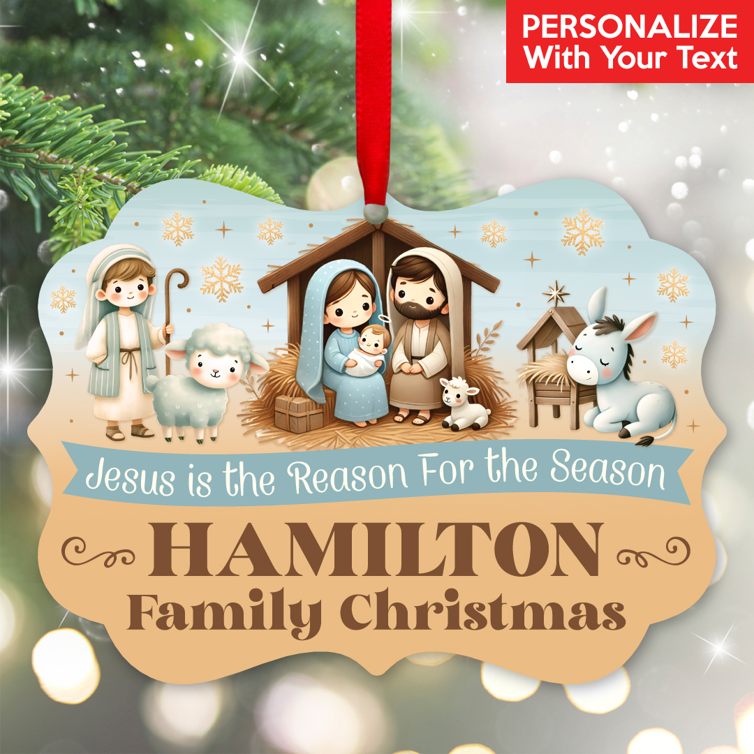 Watercolour Nativity Religious Family Personalized Ornament