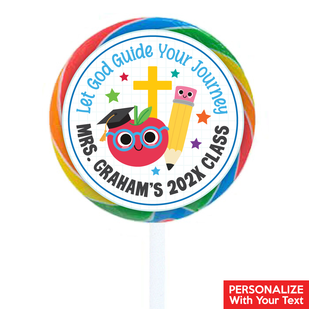 Religious Elementary Grad Personalized Rainbow Lollipops 12 PK