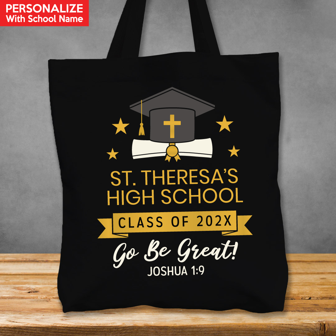 Religious Grad Personalized School Name XL Black Tote