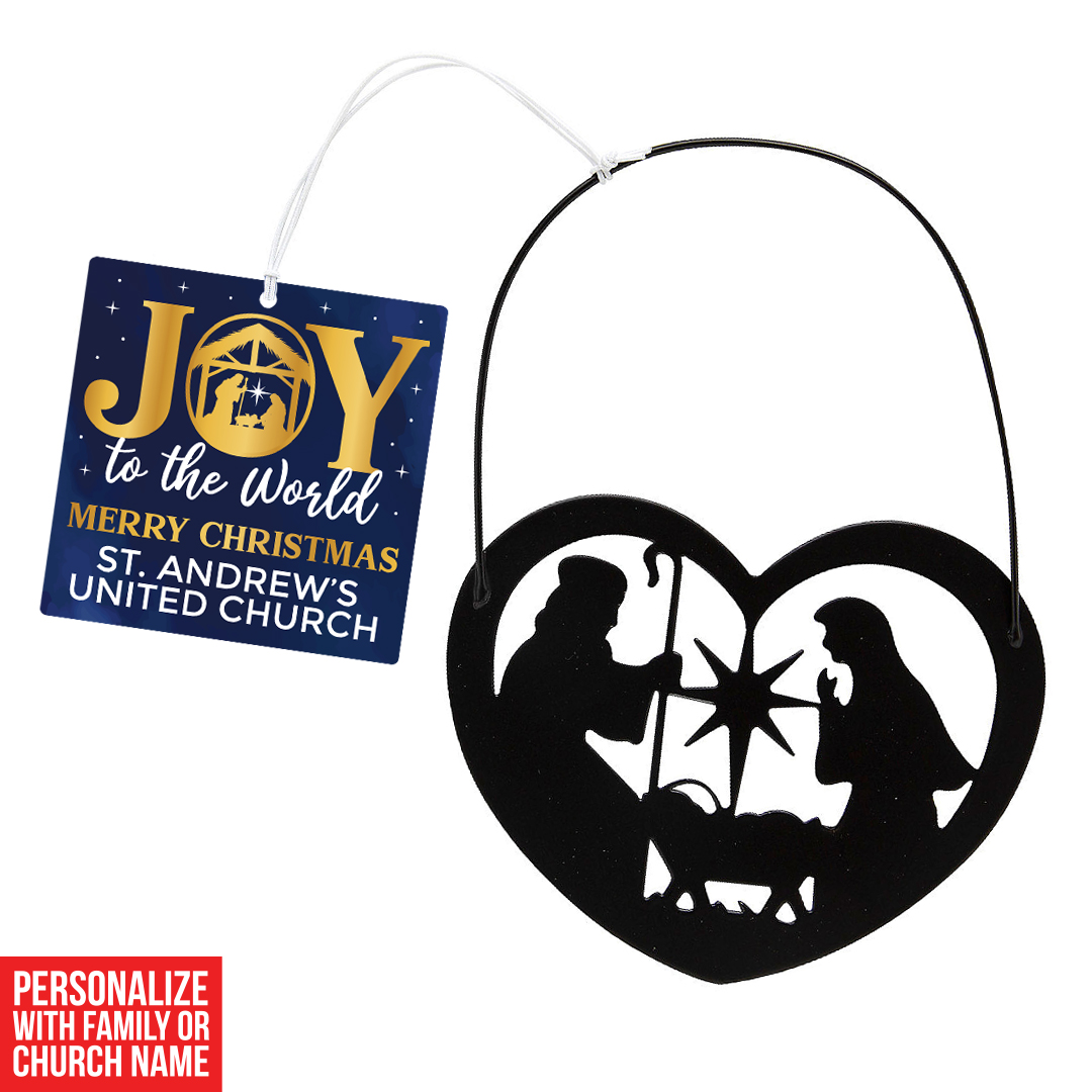 Custom Manger Metal Ornaments & Joy Blue Cards - For 12