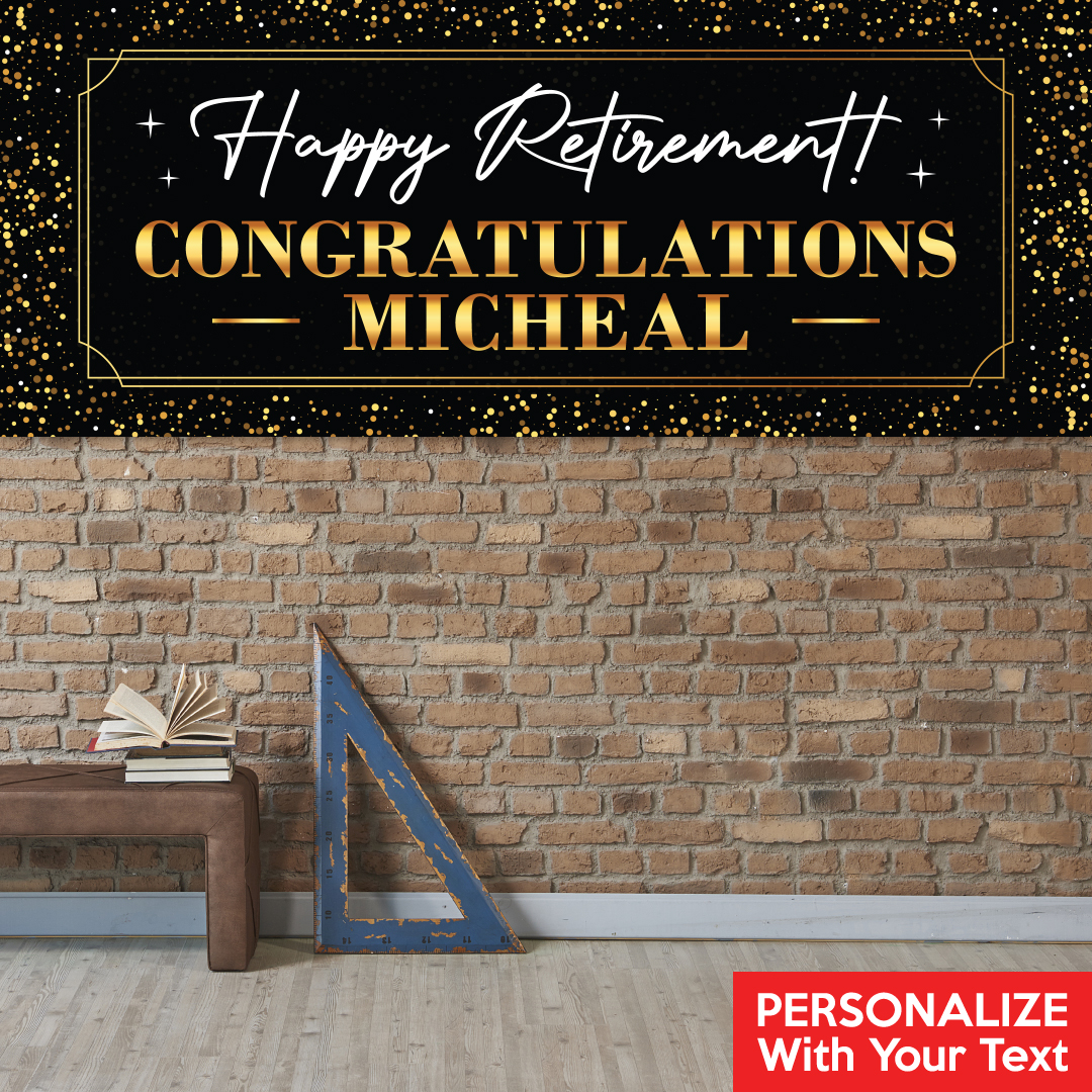 Retirement Black & Gold PERSONALIZED Giant Vinyl Keepsake Banner