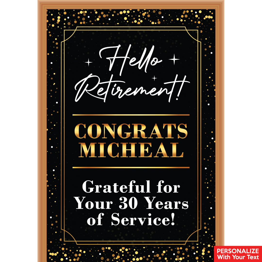 Retirement Black & Gold PERSONALIZED Vinyl Keepsake Door Sign