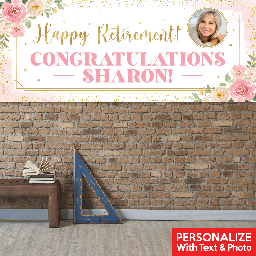Retirement Floral Photo PERSONALIZED Vinyl Keepsake Banner