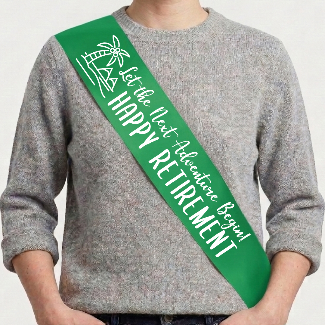 Let the Adventure Begin Green Satin Sash w/ White