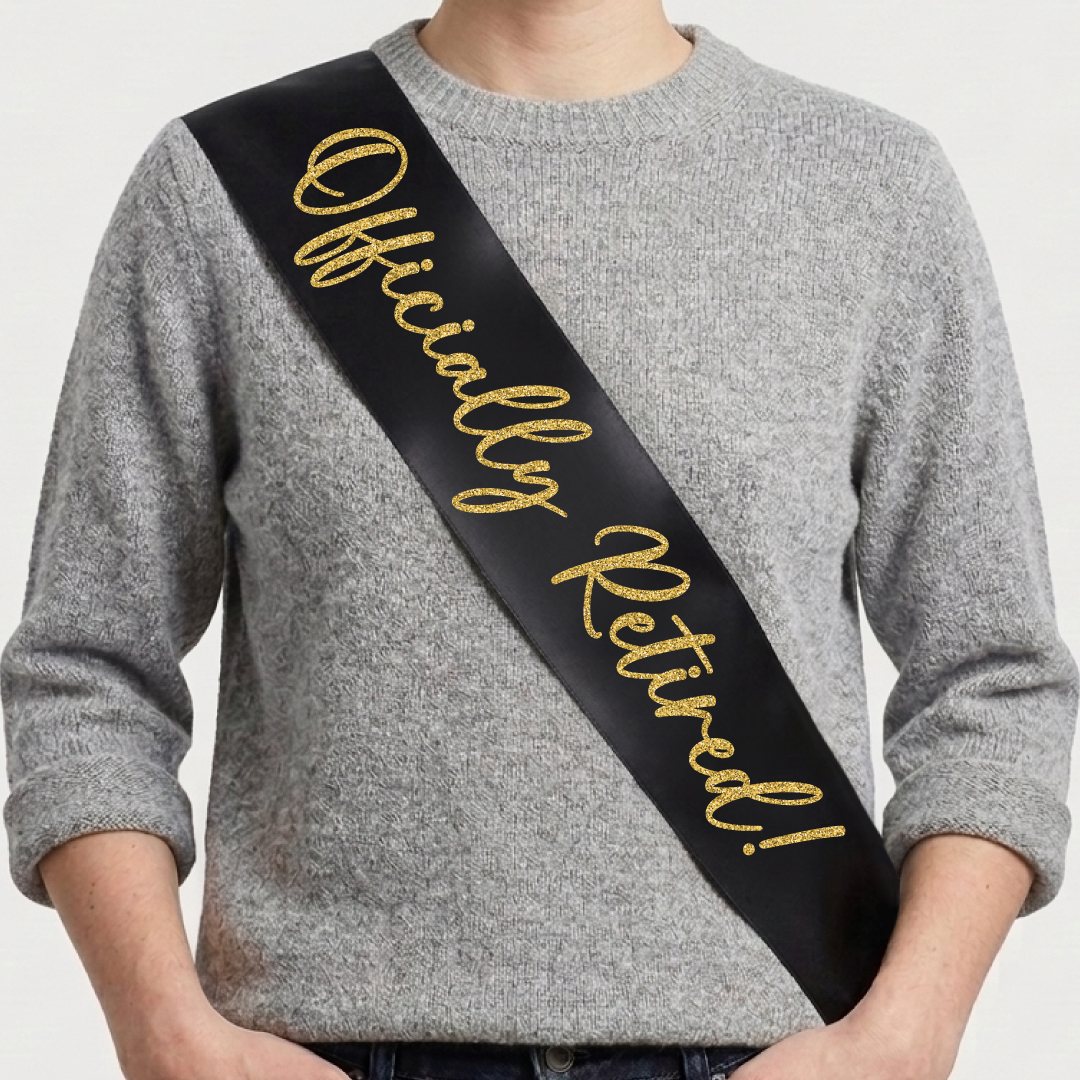 Officially Retired Black Satin Sash w/ Gold