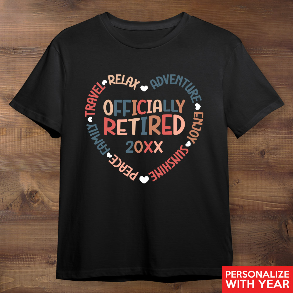 Officially Retired Heart Custom Year Black Tshirt