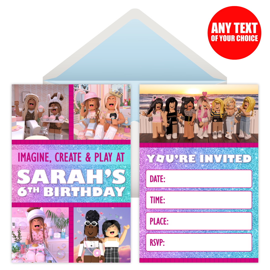 Roblox Girl Personalized Invitations 8 Pack Party Supplies Canada Open A Party - roblox girl roblox