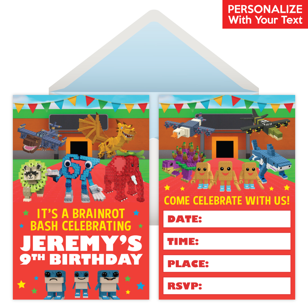 Roblox Steal A Brainrot Personalized Invitations - 8 Pack