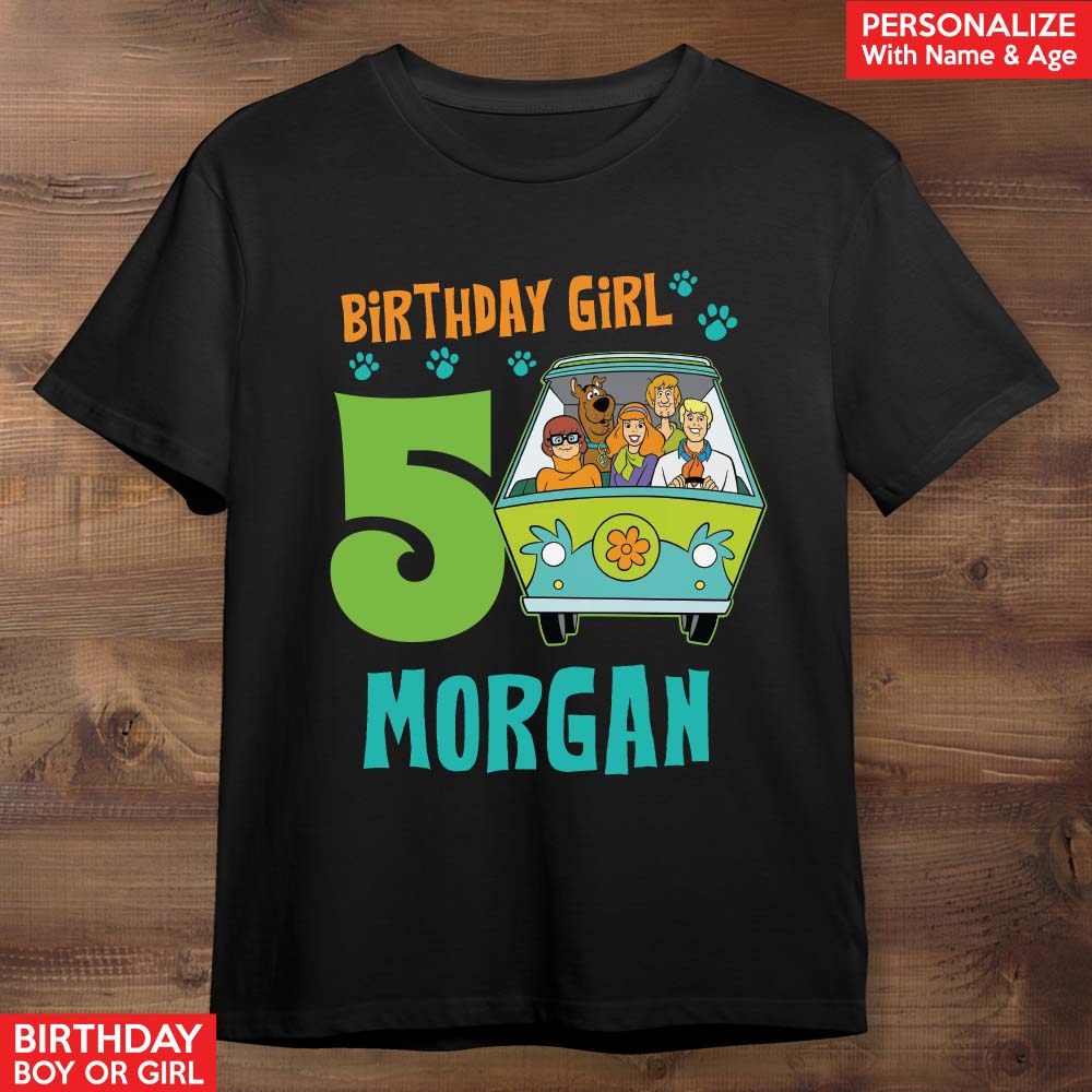 Scooby Doo Personalized Name and Age Black T-shirt