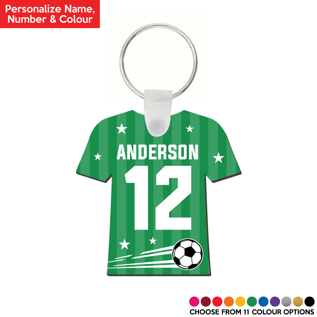 Soccer Jersey Personalized Name, Number & Colour Wood Keychain