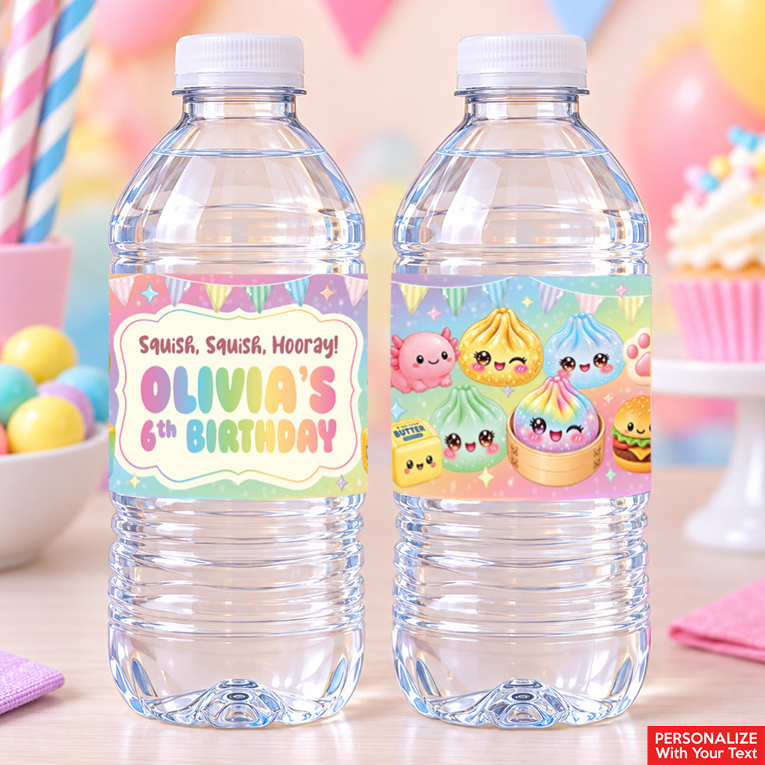 Dumpling Squishy PERSONALIZED VINYL Bottle Labels - 10 PK
