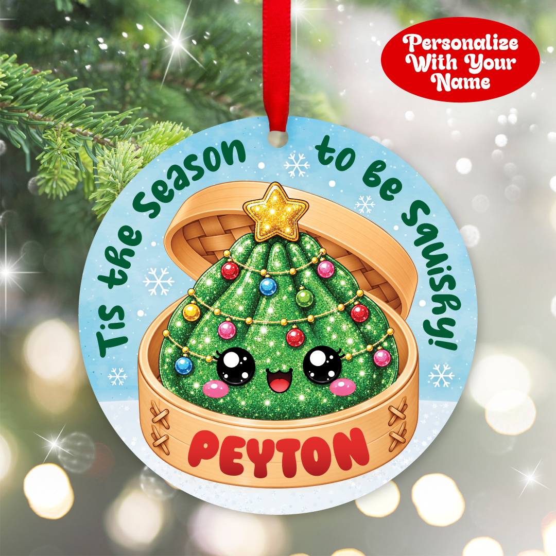Personalized Squishy Dumpling Christmas Wood Ornament