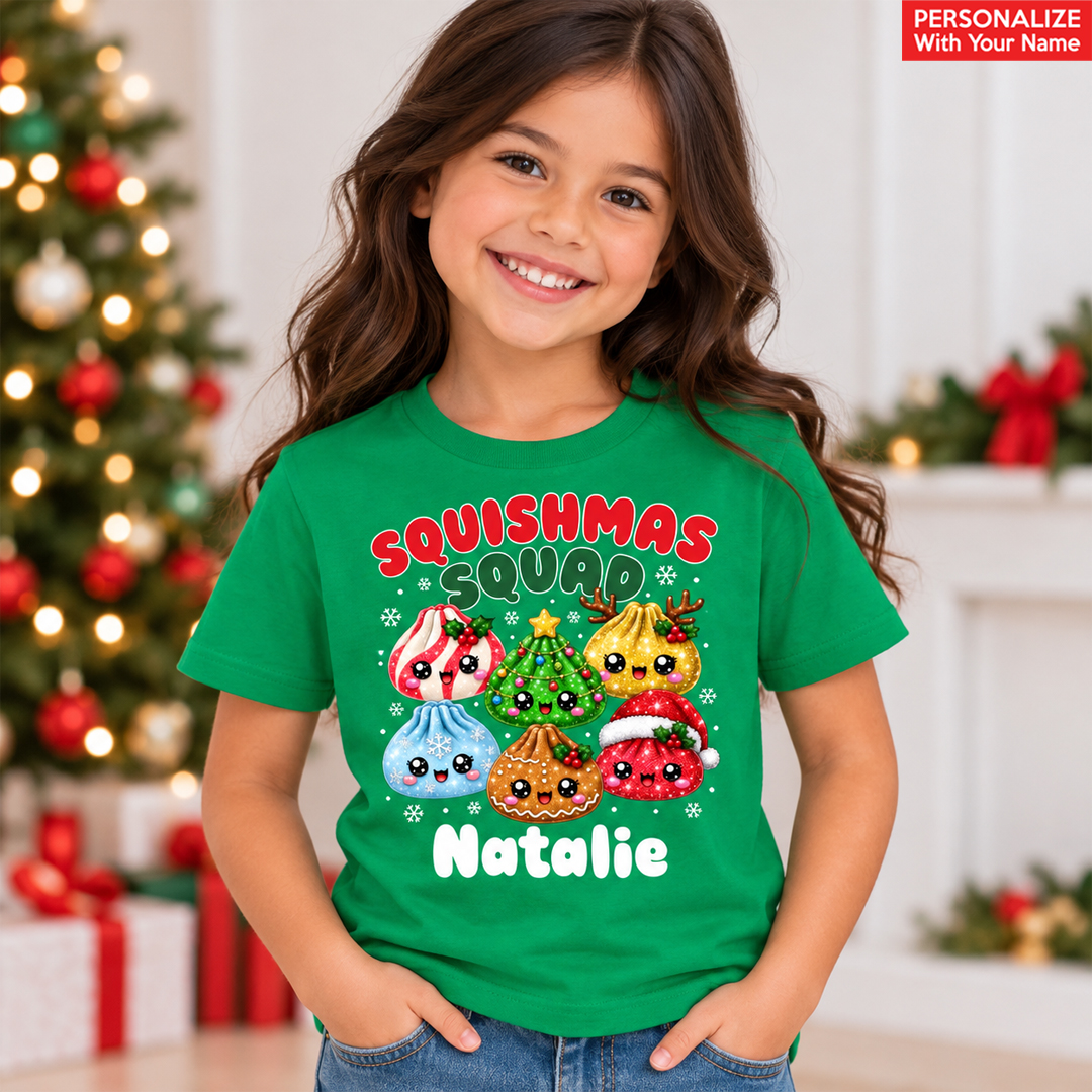 Squishmas Squad Christmas Personalized Name Green T-Shirt