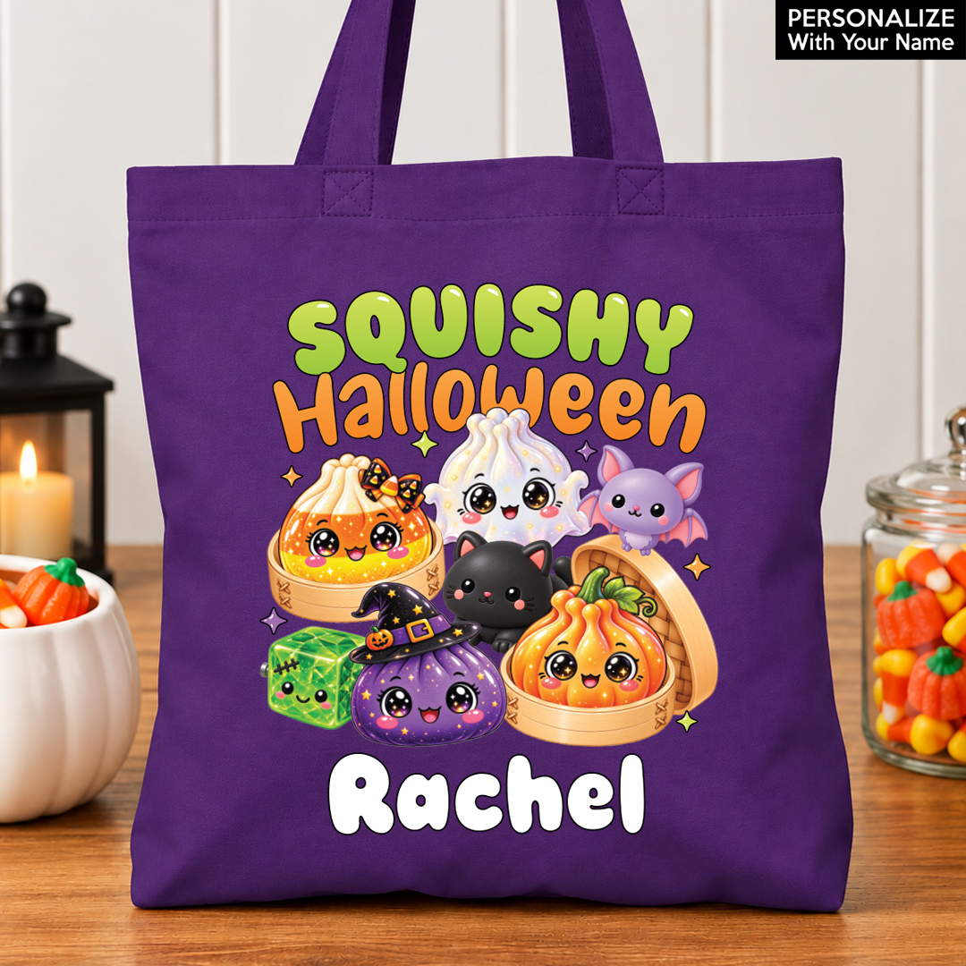 Premium XL Personalized Squishy Halloween Purple Tote Bag