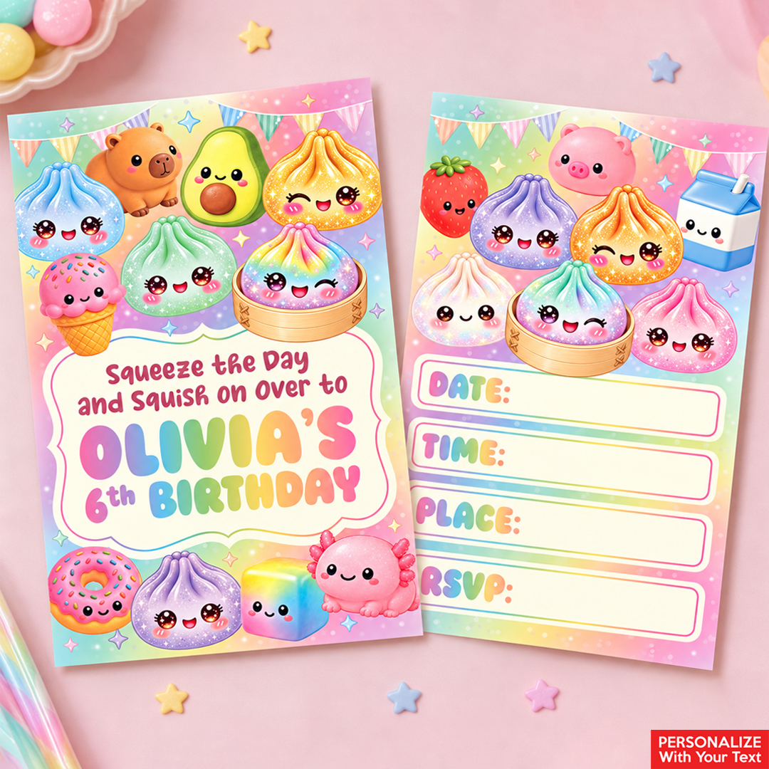 Dumpling Squishy PERSONALIZED Invitations - 8 Pk