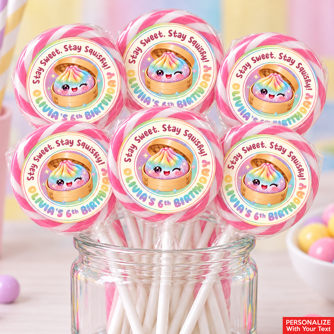 Dumpling Squishy PERSONALIZED Lollipops - 12 Pk