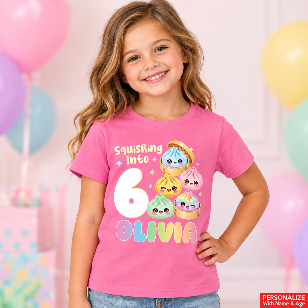 Squishy Dumpling Personalized Name & Age Pink Shirt