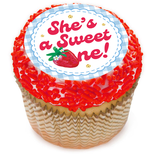 Strawberry 1st Cupcake Icing Toppers 12pk