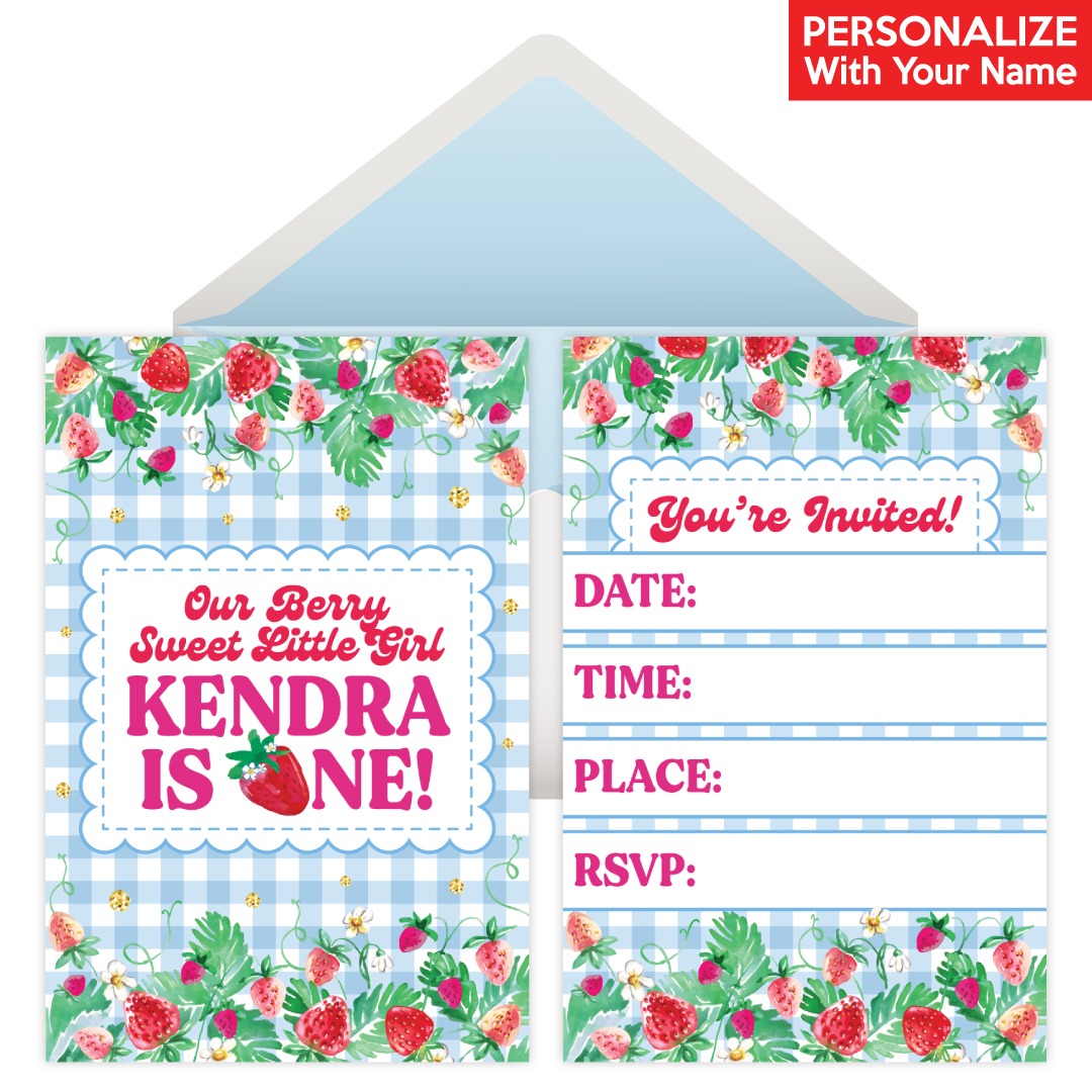 Strawberry 1st PERSONALIZED Invitations - 8 Pack