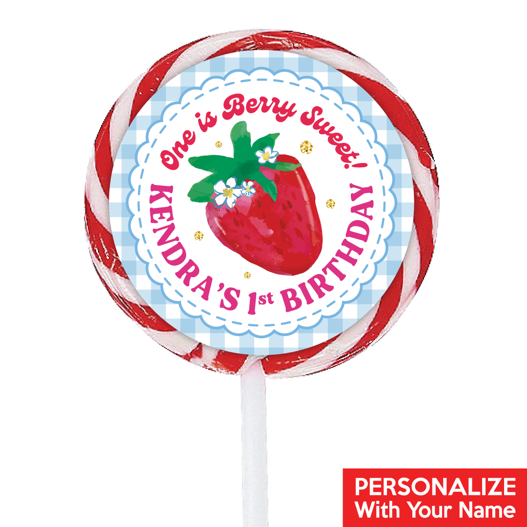Strawberry 1st PERSONALIZED Lollipops - 12 Pk
