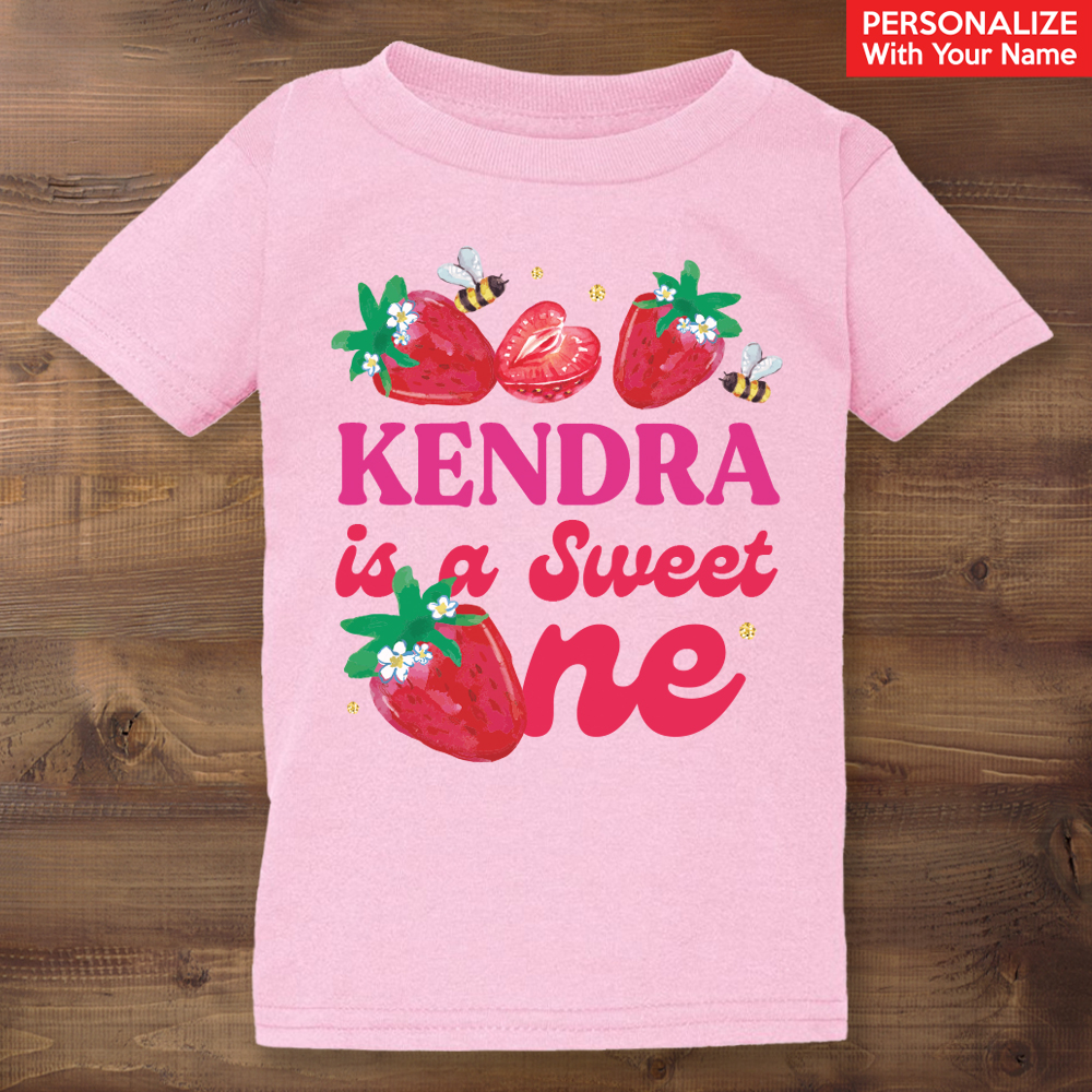 Strawberry 1st Birthday Sweet ONE Personalized Pink T-shirt