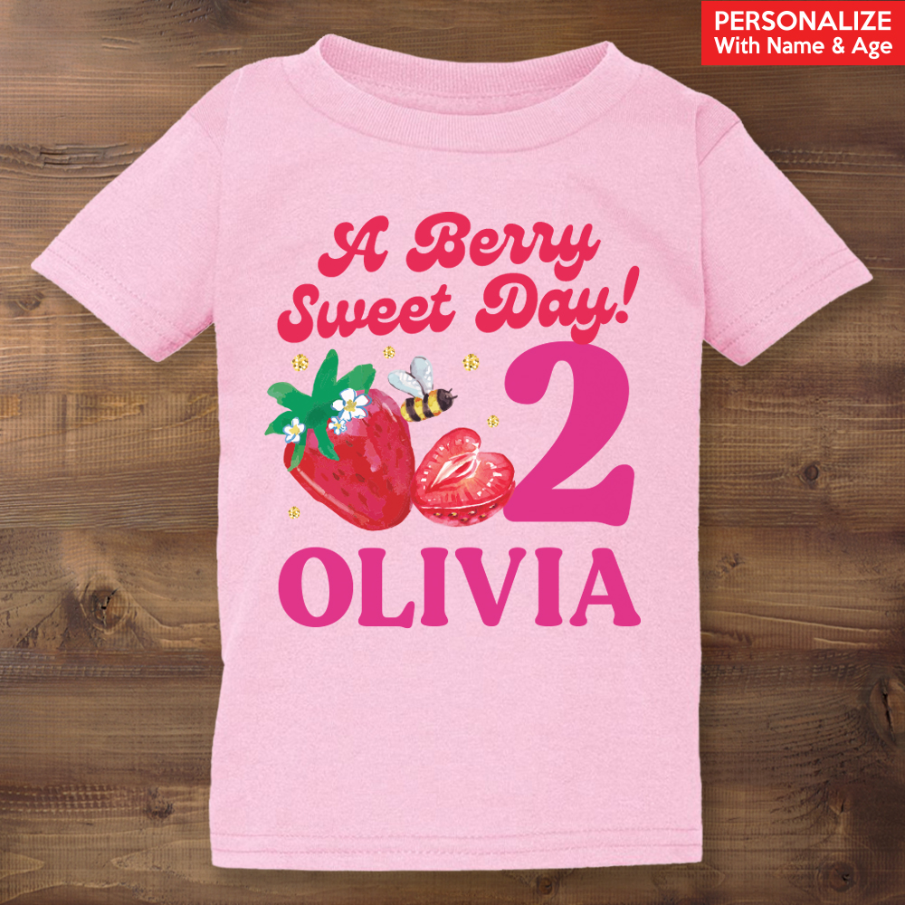 Strawberry Birthday Personalized Pink T-shirt