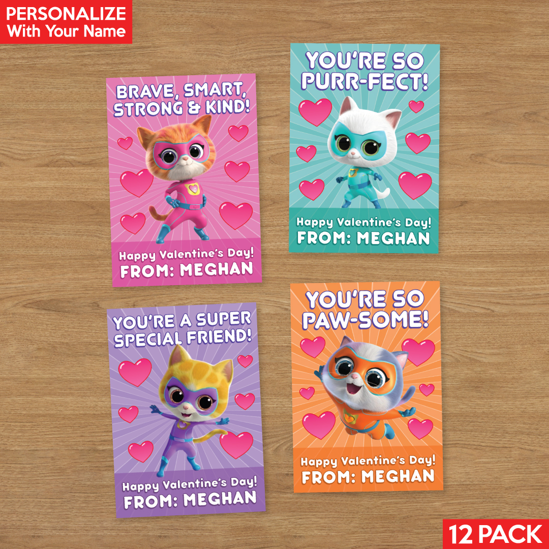 Super Kitties PERSONALIZED Valentine Cards 12 PKK