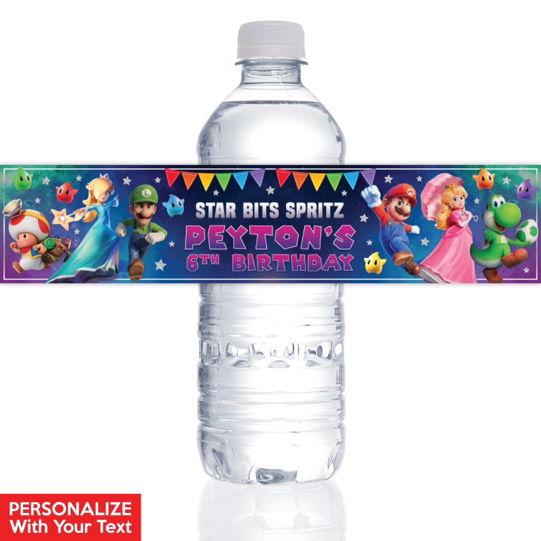 Super Mario Galaxy PERSONALIZED VINYL Bottle Labels - 10 PK