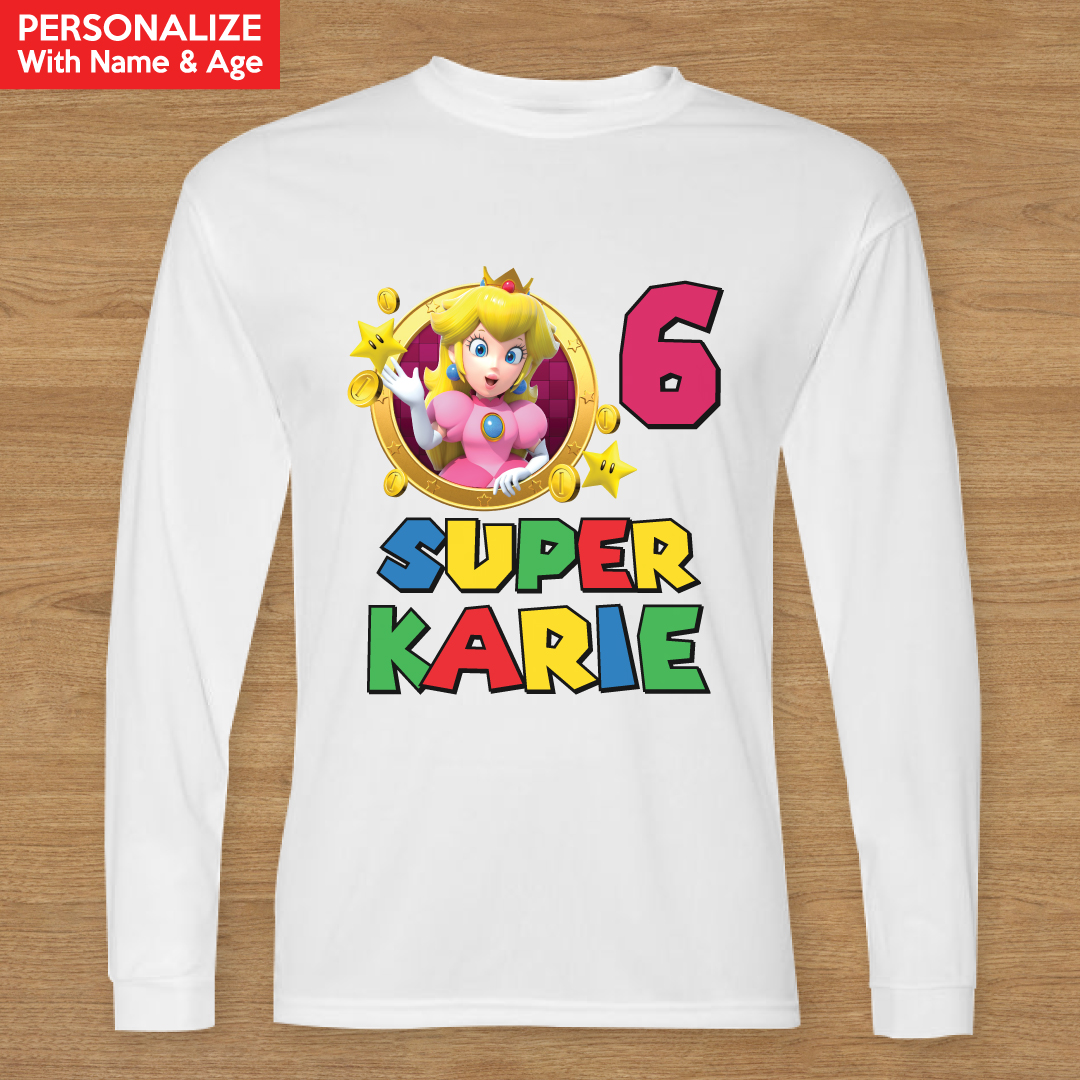 55% OFF: Princess Peach Name & Age Custom Long Sleeve Shirt Party Supplies  Canada - Open A Party