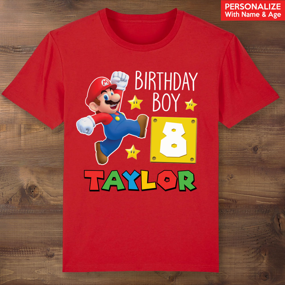 Mario Birthday Boy Personalized Red T-shirt