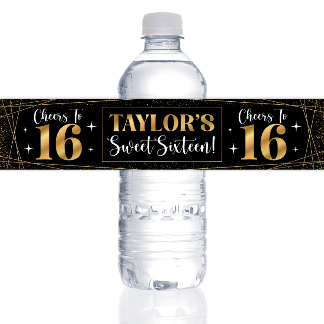 Sweet 16 Elegant PERSONALIZED VINYL Bottle Labels - 10 Pack