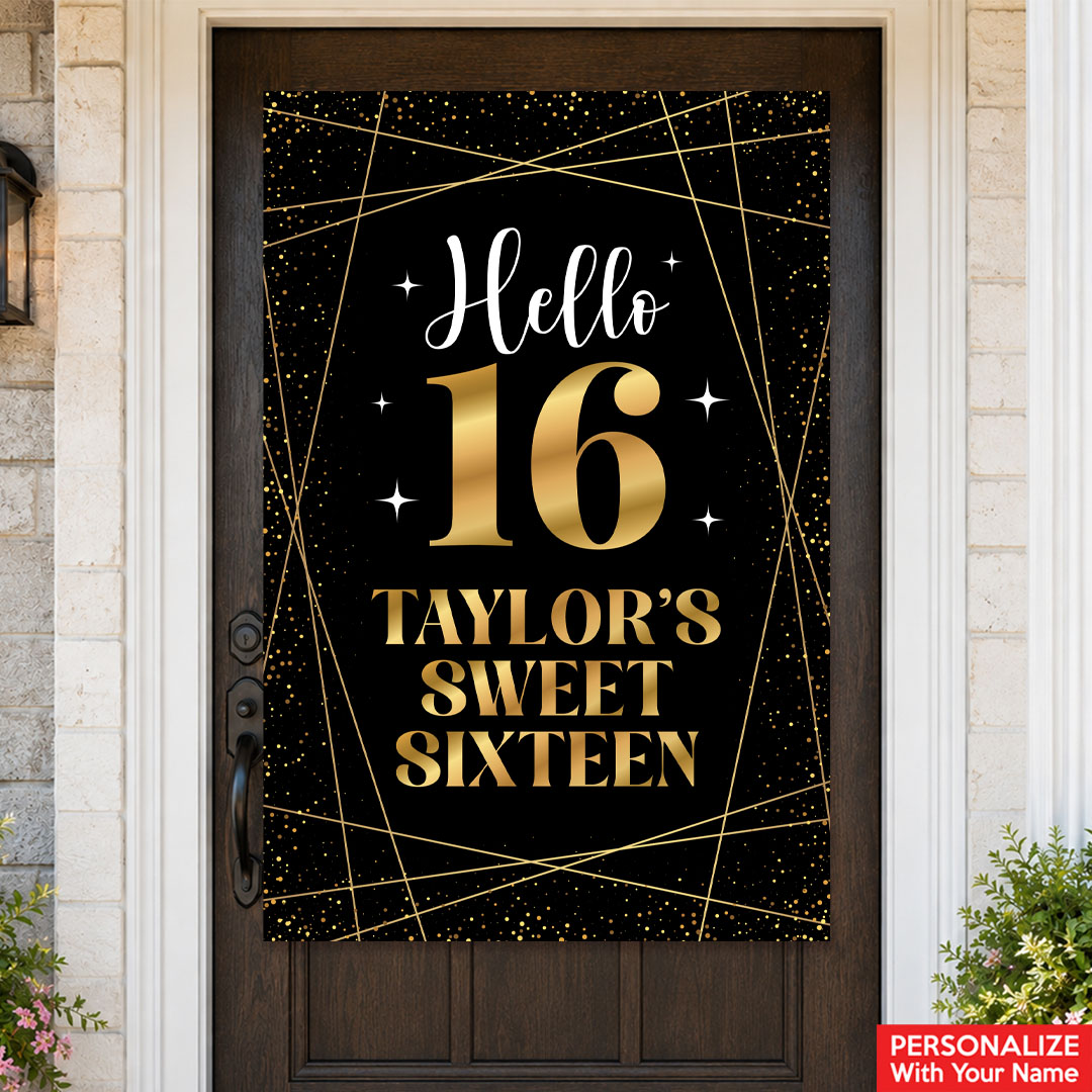Sweet 16 Black & Gold PERSONALIZED Giant Vinyl Door Sign