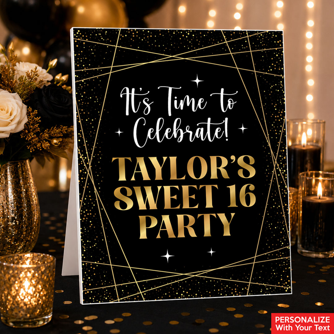 Sweet 16 Black & Gold Personalized Birthday 14