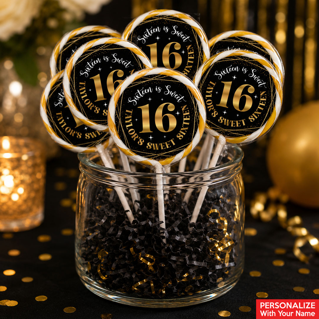 Sweet 16 Elegant PERSONALIZED Lollipops - 12 Pk