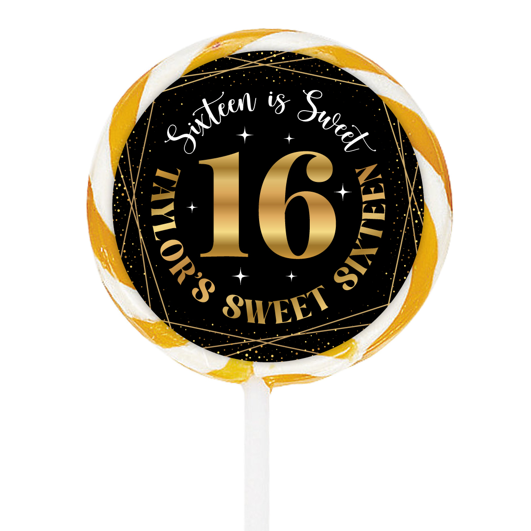Sweet 16 Elegant PERSONALIZED Lollipops - 12 Pk