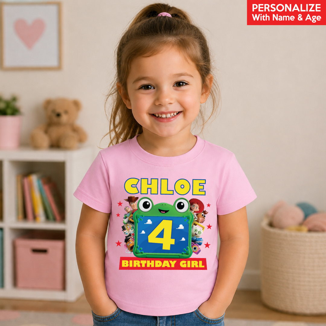 Toy Story 5 Birthday Girl Personalized Pink T-shirt