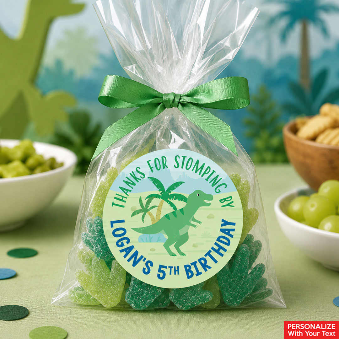 Trendy Dinosaur Personalized Favour Stickers 12PK