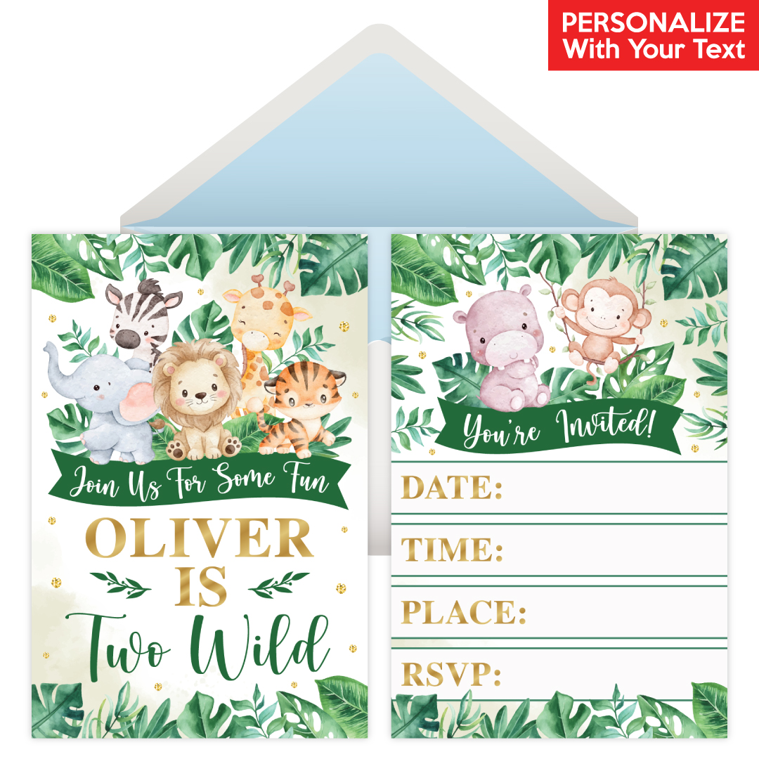 Two Wild Safari PERSONALIZED Invitations - 8 Pk