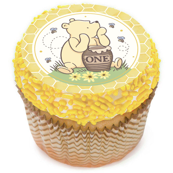 Vintage Pooh 1st Birthday Cupcake Icing Toppers 12pk