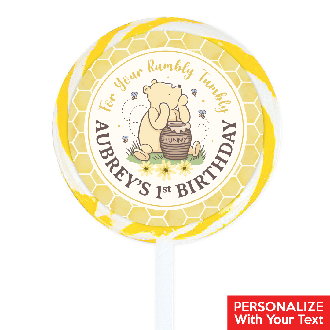 Vintage Pooh 1st Birthday PERSONALIZED Lollipops - 12 Pack