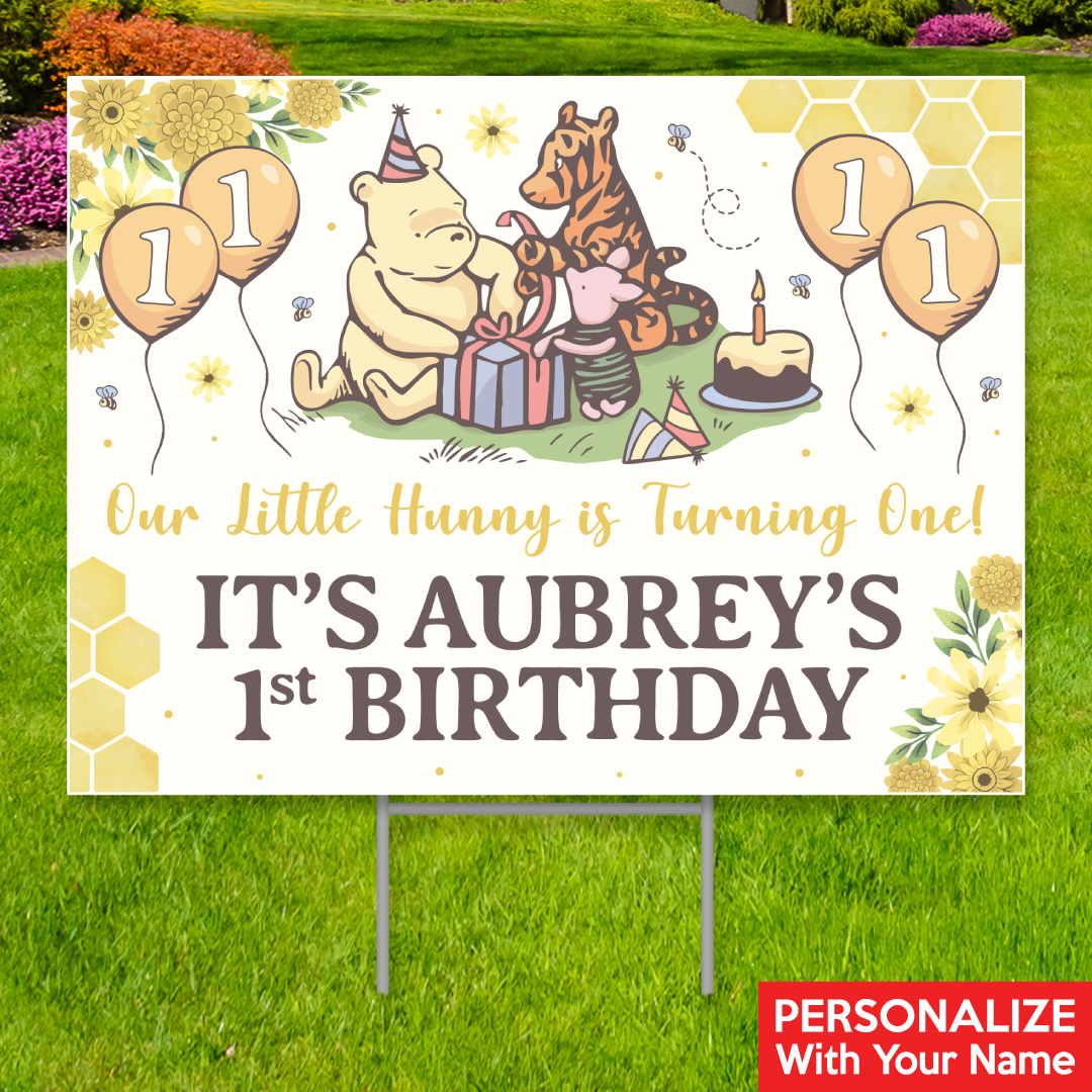 Vintage Pooh 1st Birthday All Weather PERSONALIZED Yard Sign
